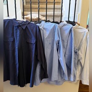 Men's Blue Shirt Collection of 4 long sleeve dress shirts.